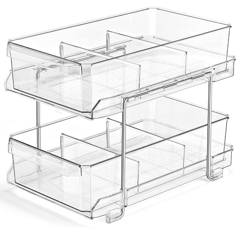 OnDisplay 2-Tier Deluxe Tiered Acrylic Cosmetic/Bath/Pantry/Fridge Drawer Organizer w/Dividers, 2 of 11