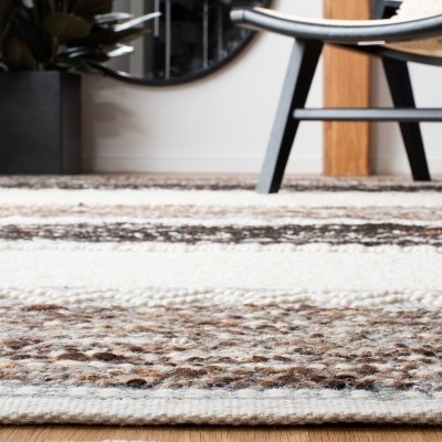 Ivory and Brown Handwoven Wool Rectangular Rug