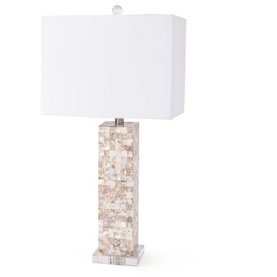 HomeRoots Set of Two 28" Beige Mother Of Pearl Table Lamps With White Shade