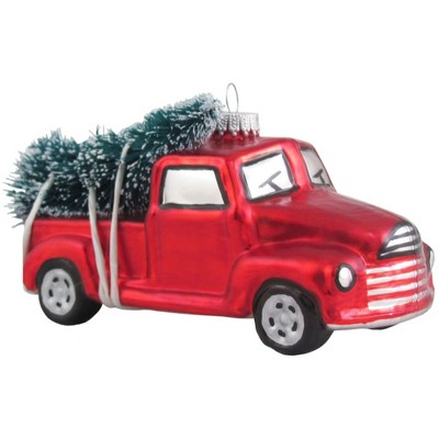 Christmas by Krebs 3.25" Red and Green Vintage Pickup with Tree Figurine Christmas Ornament