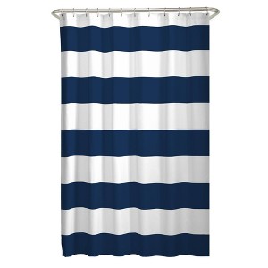 Zenna Home Porter Striped Shower Curtain Navy : Microfiber, Machine Washable, Non-Slip Backing - 1 of 4