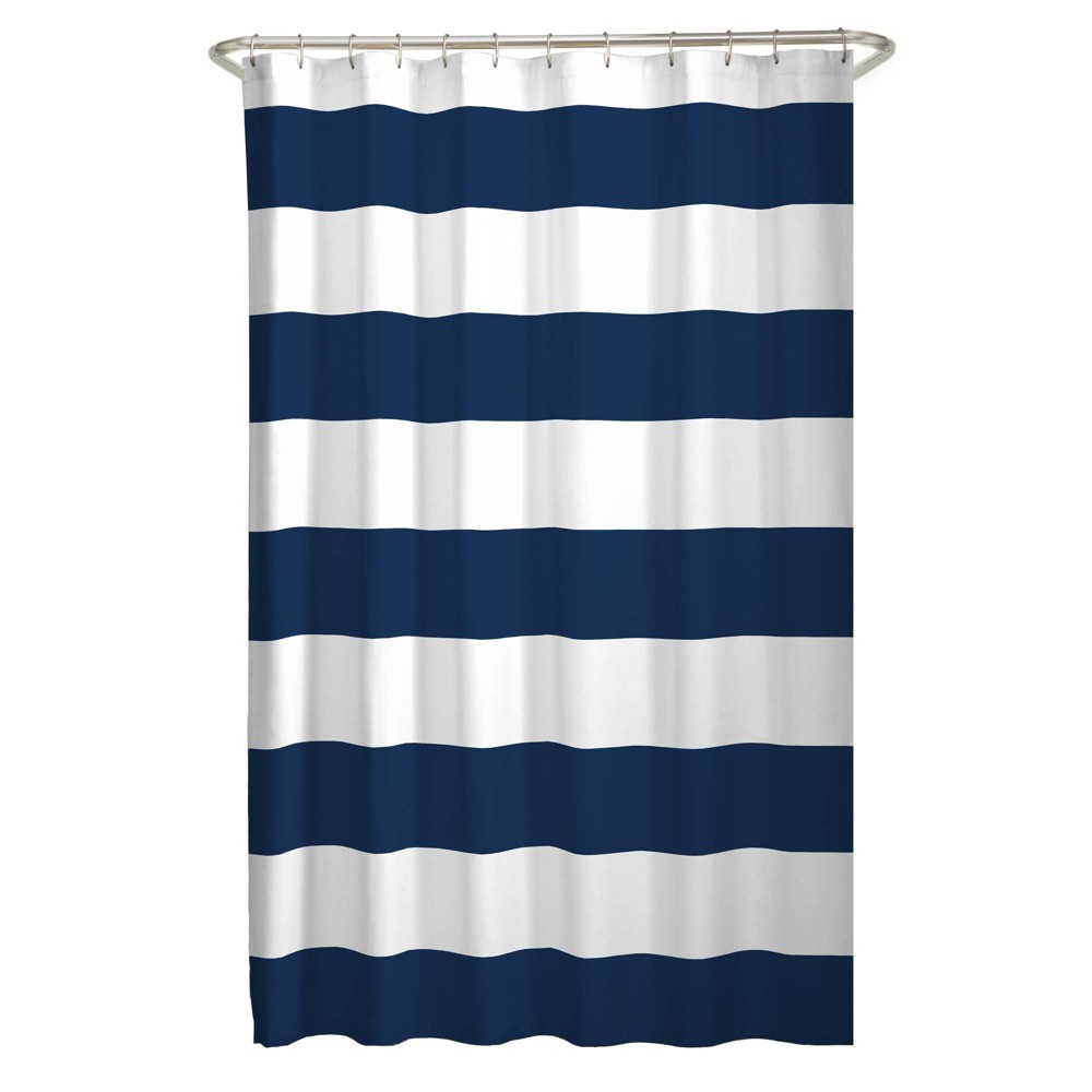 Photos - Shower Curtain Zenna Home Porter Striped  Navy : Microfiber, Machine Washab