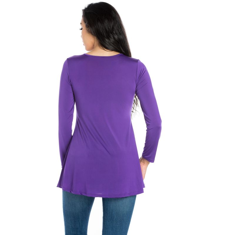 24seven Comfort Apparel Womens Flared Long Sleeve Henley Tunic Top, 3 of 5
