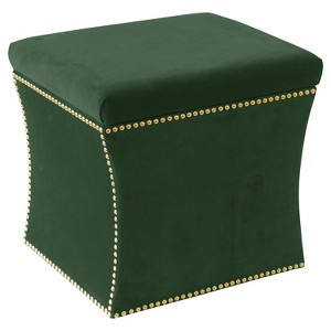 Nail Button Storage Ottoman Fauxmo Emerald Gold Nail Buttons - Skyline Furniture, Fauxmo Green