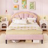 Infans Queen Size Upholstered LED Bed Frame Soft Velvet Platform Bed w/Flower Headboard - 4 of 4