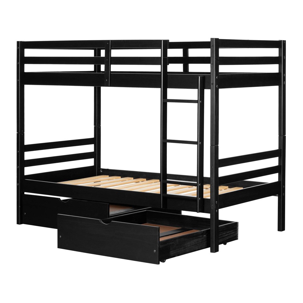 Photos - Bed Frame Fakto Kids' Bunk Beds and Rolling Drawers Set Matte Black - South Shore