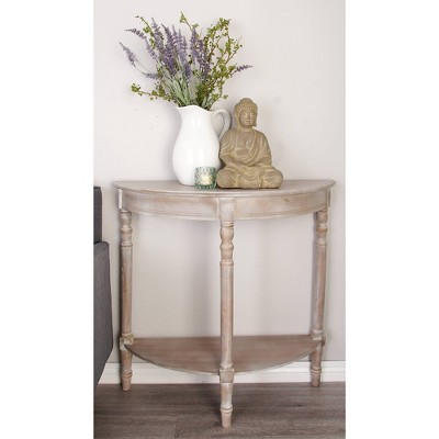 Charming Light Brown Demilune Console Table with Storage Shelf