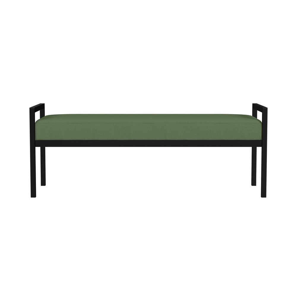 HomePop Modern Metal Bench Loden Green: Upholstered Rectangle for Entryway, End of Bed