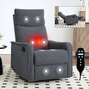 HABITRIO Recliner Chair with Heat Massage, Single Sofa with Rocker & Swivel Function, 2 Side Pockets, Wood and Metal Frame - 1 of 4
