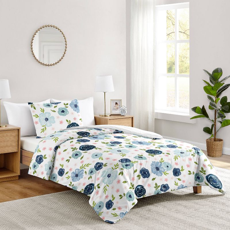 4pc Watercolor Floral Twin Kids&#39; Comforter Bedding Set Pink and Blue - Sweet Jojo Designs, 4 of 8