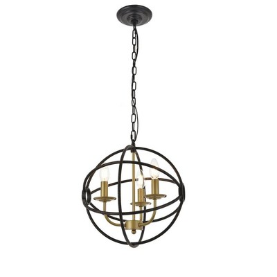 Octavia Brass and Dark Brown 3-Light Metal Pendant
