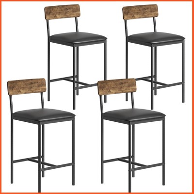 Bar Stools Set of 4, 37 Inch Barstools With Metal Legs PU Seats Chairs