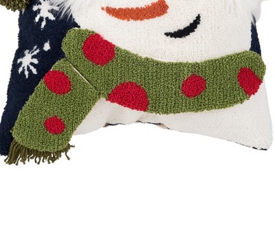 Festive 14" Snowman Pillow with Red Hat and Green Scarf