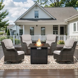 Belord Patio Swivel Chair Set of 4 with 30" Propane Fire Pit Table, Patio Furniture Set with High Back Swivel Rocker Patio Chairs and Firepit Table - 1 of 4