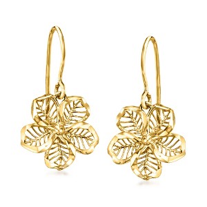 Ross-Simons 14kt Yellow Gold Openwork Flower Drop Earrings - 1 of 4