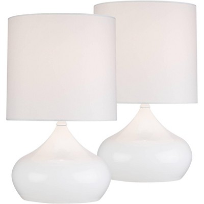 360 Lighting Mid Century Modern Accent Table Lamps 14 3/4" High Set of 2 Steel Droplet White Drum Shade for Bedroom Bedside