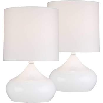 360 Lighting Mid Century Modern Accent Table Lamps 14 3/4" High Set of 2 with Table Top Dimmers Droplet White Drum Shade Bedroom