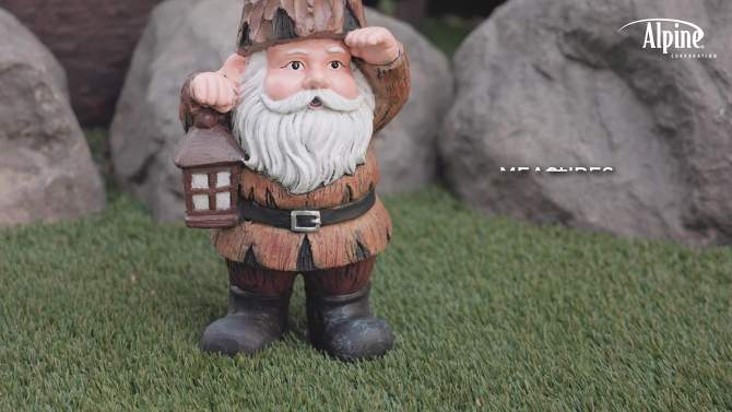 16&#34; Magnesium Oxide Indoor/Outdoor Garden Gnome with Lantern Statue Brown - Alpine Corporation, 2 of 6, play video