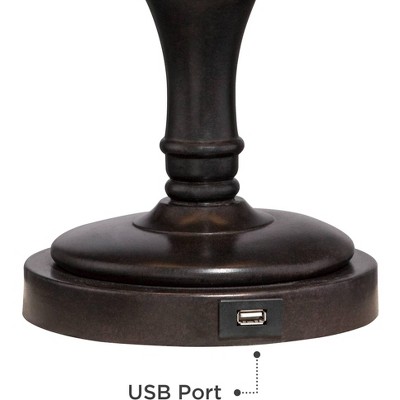 Bronze Metal Swing Arm Desk Lamp with Faux Leather Shade and USB Port