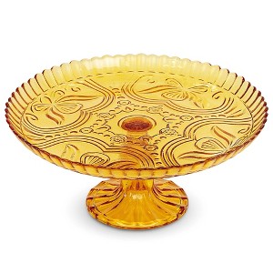 Amici Home Flower Footed Glass Cake Stand, Round Vintage Style Cake Plate, 10” D x 4” H - 1 of 4