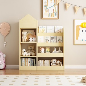 LOVMOR 4 Tier Kids Bookshelf, Baby Toddler Book Rack Toy Storage Organizer, Wooden Montessori Bookcase for Kids Rooms, Bedroom, Playroom, Nursery - 1 of 4