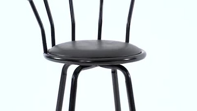 Elegant Crown Back Black Leather Swivel Barstool with Metal Frame