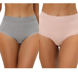 Allegra K Women's High Waist Tummy Control Comfortable Lace Trim Ribbed Brief 2 Packs - 1 of 4