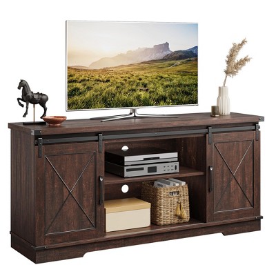 Farmhouse TV Stand for 65 Inch TV, Entertainment Center with Storage and Sliding Barn Doors