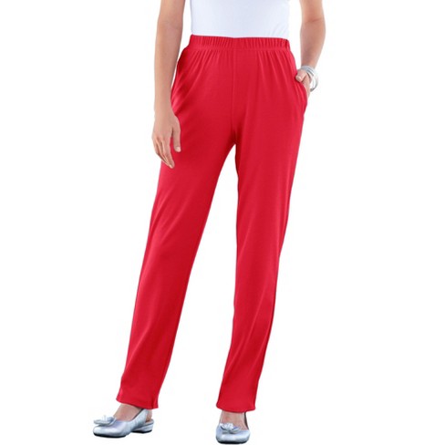 Roaman's Women's Plus Size Tall Straight-leg Soft Knit Pant - 2x, Red :  Target