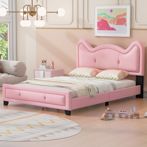 Full Size Upholstered Platform Bed With Carton Ears Shaped