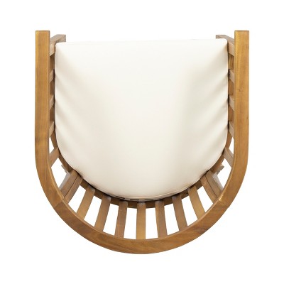 Cream and Teak Outdoor Acacia Wood Dining Chairs with Cushions, Set of 2