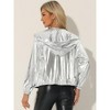 Allegra K Women's Casual Holographic Hooded Long Sleeve Zipper Metallic Jacket - 3 of 4