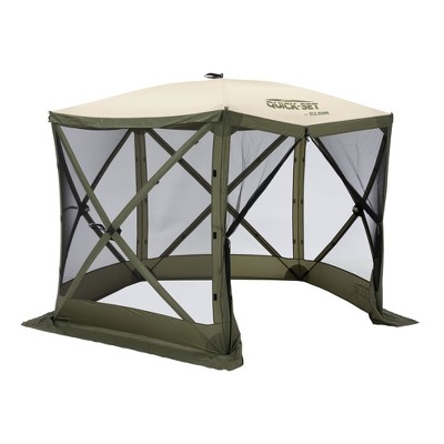 CLAM Quick-Set Venture 9 x 9 Foot Portable Pop-Up Outdoor Camping Gazebo Screen Tent 5-Sided Canopy Shelter with Stakes and Carry Bag, Green/Tan