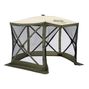 CLAM Quick-Set Venture 9 x 9 Foot Portable Pop-Up Outdoor Camping Gazebo Screen Tent 5-Sided Canopy Shelter with Stakes and Carry Bag, Green/Tan - 1 of 4