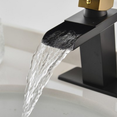Matte Black and Gold Single-Handle Waterfall Bathroom Faucet