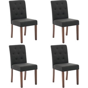 Button Tufted Dining Chairs Set - Upholstered Fabric Kitchen Chairs with Wood Legs & Padded Seats - Living Room Kitchen Furniture - 1 of 4