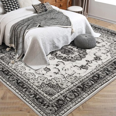 Garvee Washable Area Rug -Traditional Oriental Medallion Floral Design, Stain Resistant Indoor Print Carpet