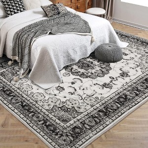 Garvee Washable Area Rug -Traditional Oriental Medallion Floral Design, Stain Resistant Indoor Print Carpet - 1 of 4