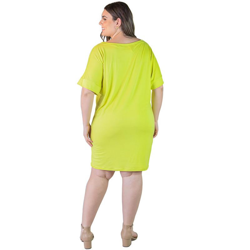 24seven Comfort Apparel Plus Size Solid Color Loose Fit V Neck T Shirt Style Knee Length Dress, 3 of 6