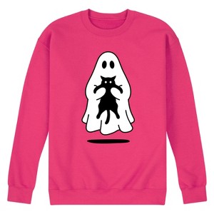 Men's - Instant Message - Ghost Holding Black Cat Graphic Fleece Sweatshirt - 1 of 4