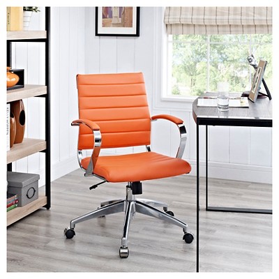 Orange Mesh and Leather Swivel Task Chair with Metal Frame