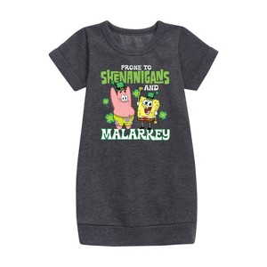 - SpongeBob Squarepants - Prone To Shenanigans And Malarkey Graphic Short Sleeve Fleece Dress - 1 of 3