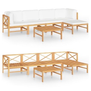 vidaXL Patio Lounge Set - 6 Piece Outdoor Furniture with Cream Cushions - Solid Teak Wood - Includes Corner & Middle Sofa, Table and Footrest. - 1 of 4