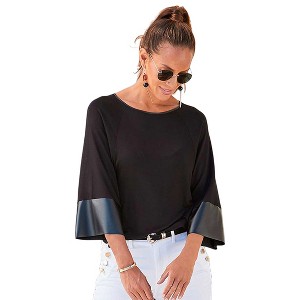 Women's Dolman Sleeve Leather Trim Top - LASCANA - 1 of 4