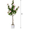 Artificial Camellia Tree 2 Pack,Realistic Camellia Plants in Pot with Flowers Fake Artificial Tree for Indoor and Outdoor,Wedding Decoration,Pink - 2 of 4