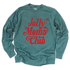 Jolly Mom's Club Distressed - Women's Garment Dyed Long Sleeve Graphic T-Shirt - 1 of 4