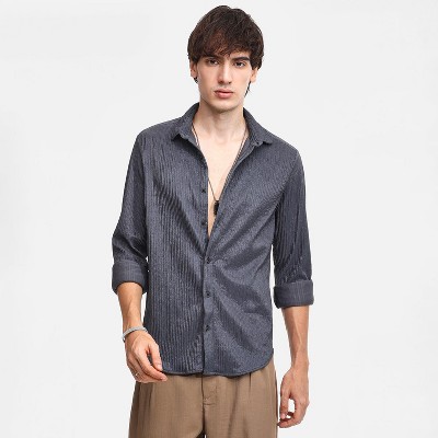 Campus Sutra Men Men's Powder Grey Solid Creased Shirt