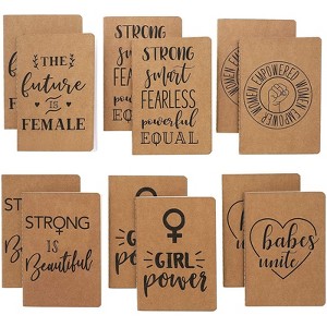 Paper Junkie 12-Pack Women Empowerment Kraft Journal Bulk, 4" x 5.7" Pocket Lined Notebook, Feminist Gifts - 1 of 4
