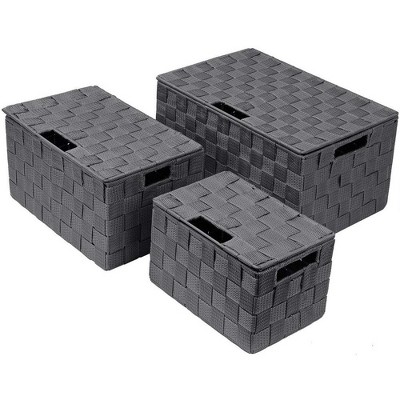 Gray Woven Polypropylene 3-Piece Storage Basket Set