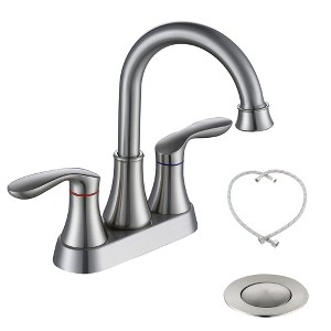 JANSNO 4-Inch Centerset Bathroom Faucet with Dual Handles, Pop-Up Drain and Supply Hoses - 1 of 4
